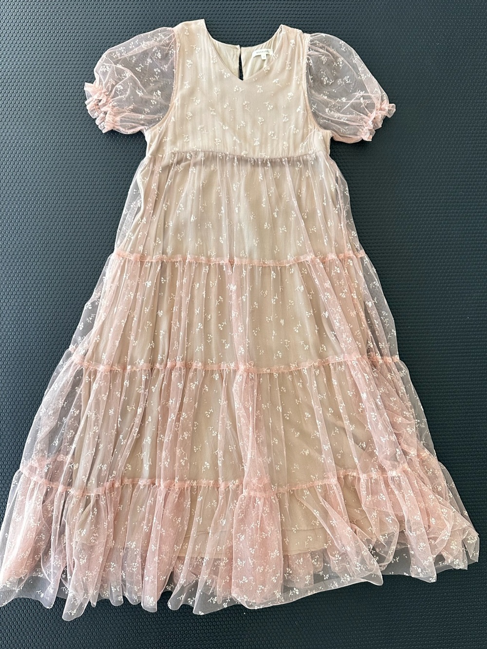 Noralee Pink Floral Embroidered Tiered Tulle Dress Girls Size 12